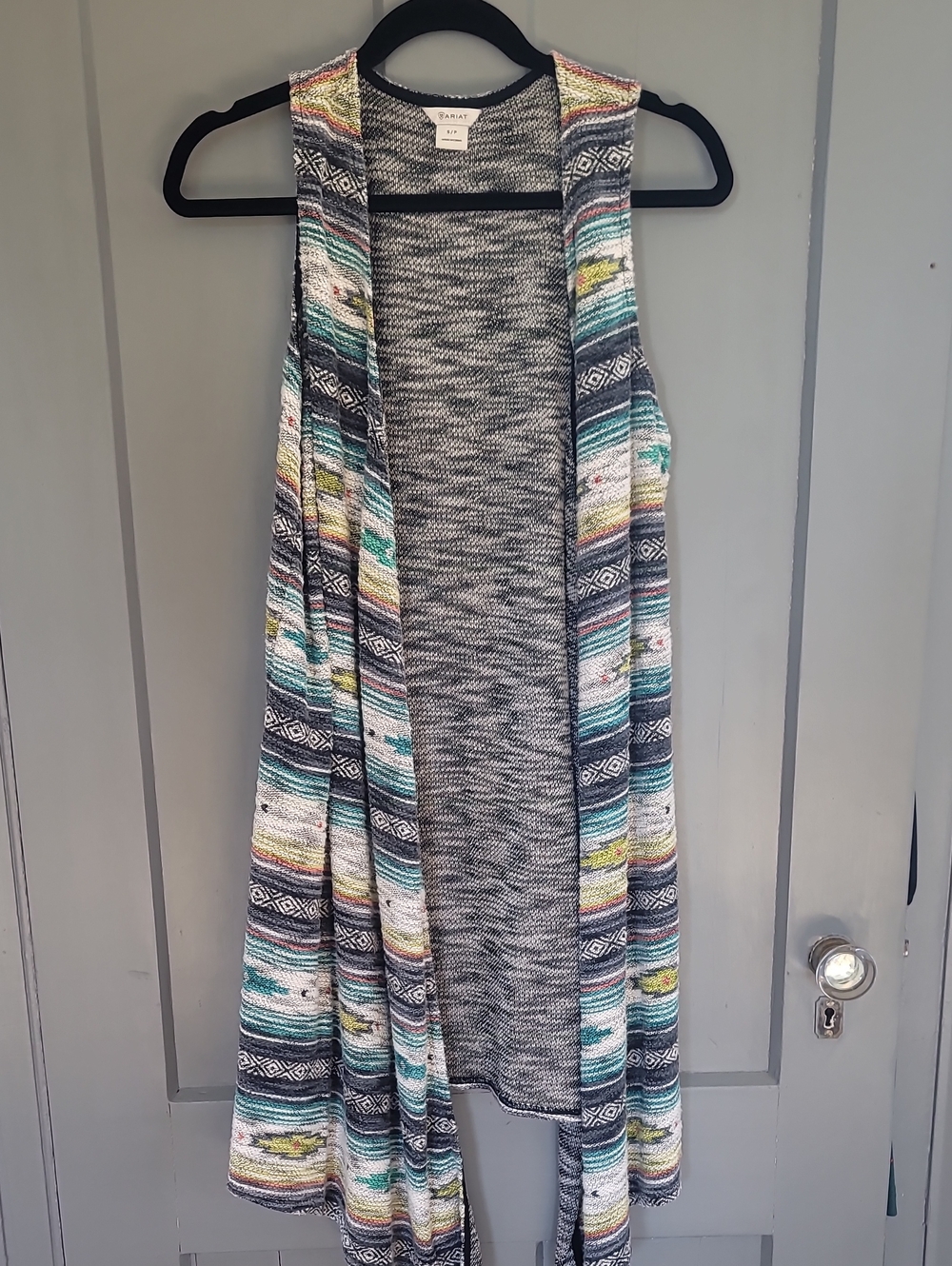 Ariat Multicolor Striped Knit Duster Vest - Teal, Yellow, Cream, Gray